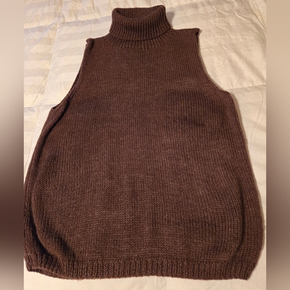 NWOT | Hand Knit Sleeveless Sweater Turtleneck Tank Top | Color: Chocolate Brown - Picture 12 of 12